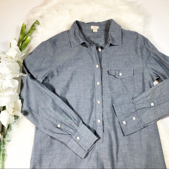 J.Crew Chambray Long Tunic Shirt Popover XS - Picture 2 of 8